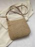 Medium Straw Bag Patch Decor Vacation Zipper Adjustable-strap