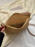 Medium Straw Bag Patch Decor Vacation Zipper Adjustable-strap