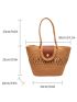 Woven Handbag For Women, Faux Pearl Decor Beach Bag, Large Capacity Braided Tote Bag