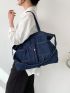 Large Shoulder Tote Bag Pocket Front Denim Double Handle For Daily Denim Bag