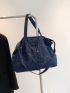 Large Shoulder Tote Bag Pocket Front Denim Double Handle For Daily Denim Bag