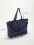 Large Shoulder Tote Bag Pocket Front Denim Double Handle For Daily Denim Bag