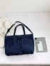 Large Shoulder Tote Bag Pocket Front Denim Double Handle For Daily Denim Bag