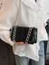 Black Geometric Pattern Flap Chain Shoulder Bag For Daily Commute