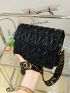 Quilted Square Bag Black Flap Adjustable Strap Fashionable