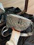 Silver Geometric Pattern Pu Waist Bag With Metal Chain Strap