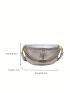 Silver Pu Geometric Pattern Metal Chain Decor Adjustable Shoulder Strap Waist Bag