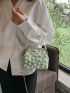 Mini Faux Pearl Decor Kiss Lock Crossbody Bag Green