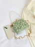 Mini Faux Pearl Decor Kiss Lock Crossbody Bag Green