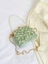 Mini Faux Pearl Decor Kiss Lock Crossbody Bag Green