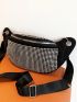 Black Pu Fashionable Studded Decor Waist Bag