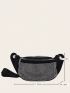 Black Pu Fashionable Studded Decor Waist Bag