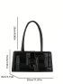 Women Solid Color Baguette Bag Buckle Decor