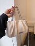 Rhinestone Decor Ruched Bag Letter Detail PU Fashionable