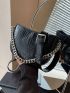 Crocodile Embossed Hobo Bag Chain Decor Black