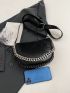 Crocodile Embossed Hobo Bag Chain Decor Black