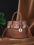 Crocodile Pattern Tote Bag With Metal Decoration & Double Handles