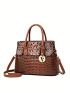 Crocodile Pattern Tote Bag With Metal Decoration & Double Handles