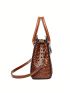 Crocodile Pattern Tote Bag With Metal Decoration & Double Handles