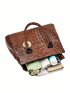 Crocodile Pattern Tote Bag With Metal Decoration & Double Handles