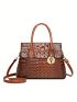 Crocodile Pattern Tote Bag With Metal Decoration & Double Handles