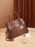 Crocodile Pattern Tote Bag With Metal Decoration & Double Handles