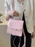 Mini Flap Backpack Solid Pink Adjustable Strap PU