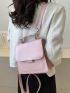 Mini Flap Backpack Solid Pink Adjustable Strap PU