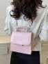 Mini Flap Backpack Solid Pink Adjustable Strap PU