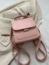 Mini Flap Backpack Solid Pink Adjustable Strap PU