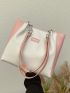 Small Shoulder Tote Bag Two Tone Letter Patch Decor