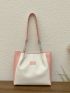 Small Shoulder Tote Bag Two Tone Letter Patch Decor