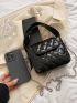 Mini Flap Square Bag Quilted Pattern Solid Black