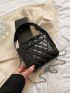 Mini Flap Square Bag Quilted Pattern Solid Black