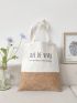 Medium Shopper Bag Colorblock Letter Graphic Preppy