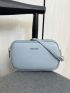 Mini Litchi Embossed Square Bag Baby Blue Fashionable Adjustable Strap