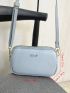 Mini Litchi Embossed Square Bag Baby Blue Fashionable Adjustable Strap