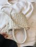 Bow Decor Straw Bag Khaki Double Handle For Vacation