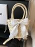 Bow Decor Straw Bag Khaki Double Handle For Vacation