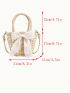 Bow Decor Straw Bag Khaki Double Handle For Vacation