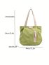 Zip Front Shoulder Tote Bag Large Capacity Canvas Fashionable