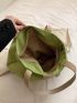 Zip Front Shoulder Tote Bag Large Capacity Canvas Fashionable