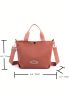 Letter Patch Decor Square Bag Red Fashionable Double Handle