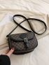 Geometric Pattern Saddle Bag Buckle Decor Elegant Flap Adjustable Strap