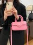 Mini Square Bag Pink Button Decor Top Handle Fashionable