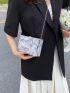 Mini Floral Graphic Chain Strap Box Bag Grey Fashionable