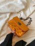 Mini Quilted Square Bag Orange Fashionable Chain Strap