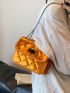 Mini Quilted Square Bag Orange Fashionable Chain Strap