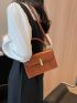 Mini Square Bag Flap PU Brown Elegant