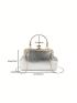 Metallic Snakeskin Embossed Kiss Lock Chain Satchel Bag Top Handle